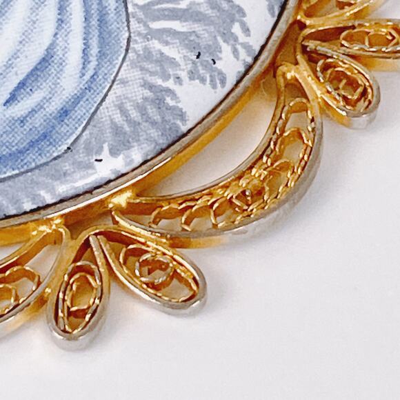 VTG 1950s Pendant Necklace Filigree Enamel French Rococo Style Prong Set MCM - Picture 5 of 13